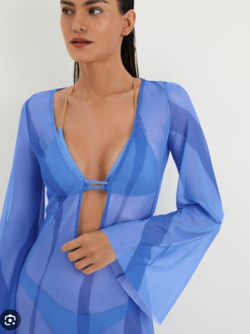Caroline Constas Blue Mesh Maxi Cover-Up Dress Kaftan Tunic M NEW - Picture 3 of 11